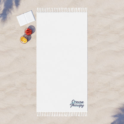 Boho Beach Towel — "Ocean Therapy" Fringe Cotton Beach Towel