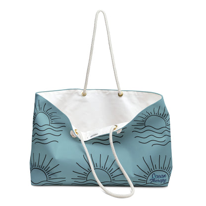 Coastal Sunrise Weekender Bag — Beach Tote with Sun & Wave Pattern